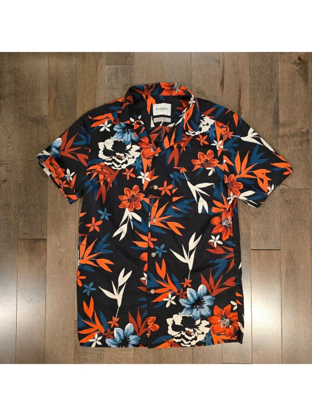 Goodfellow & Co Hawaiian Shirt Men's Black Orange Floral Size Small